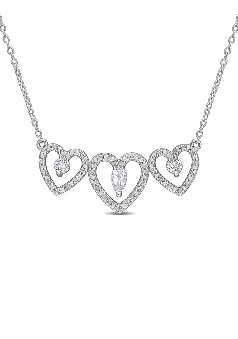 1/2 ct. t.w. White Topaz and 1/5 ct. t.w. Diamond Triple Heart Necklace in Sterling Silver