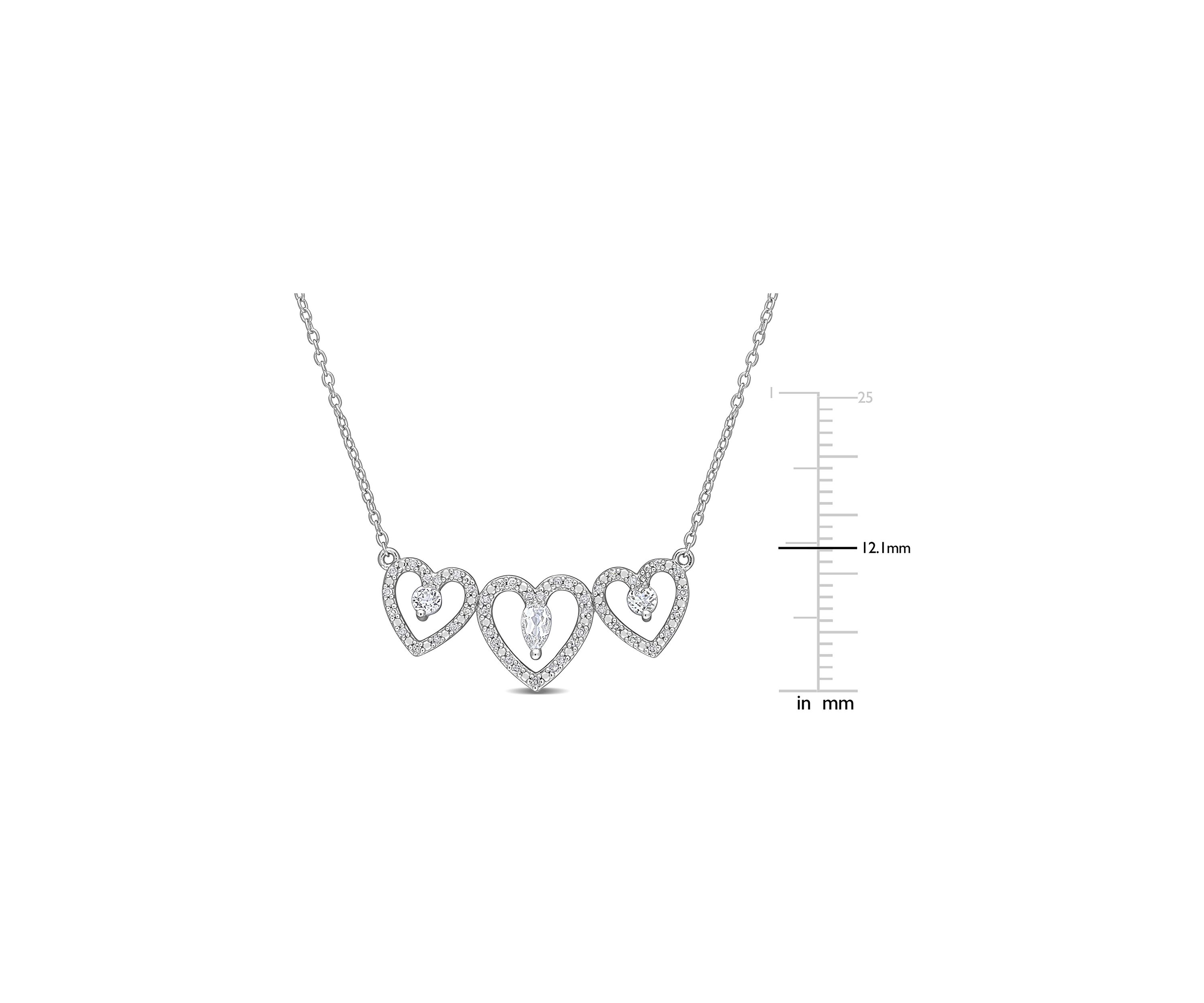 1/2 ct. t.w. White Topaz and 1/5 ct. t.w. Diamond Triple Heart Necklace in Sterling Silver