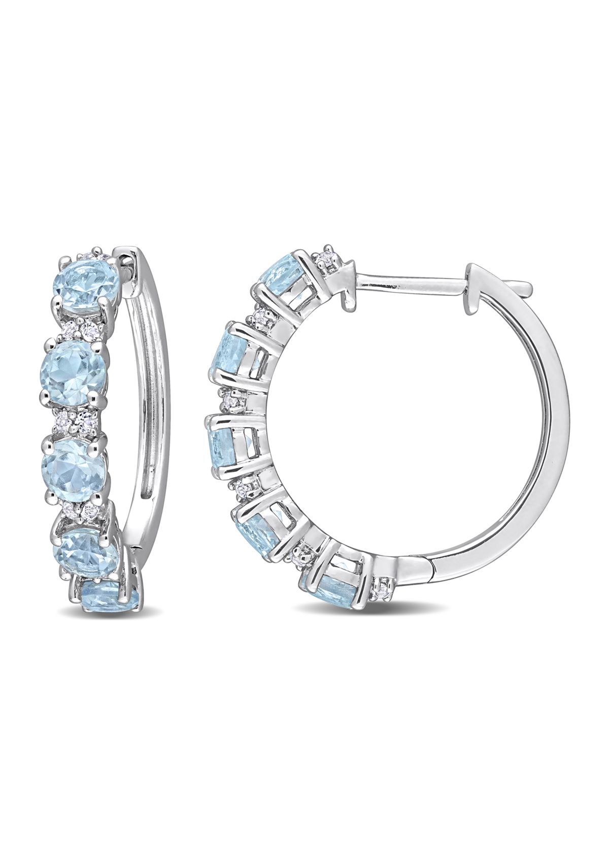 3.25 ct. t.w. Blue Topaz and White Topaz Hoop Earrings in Sterling Silver