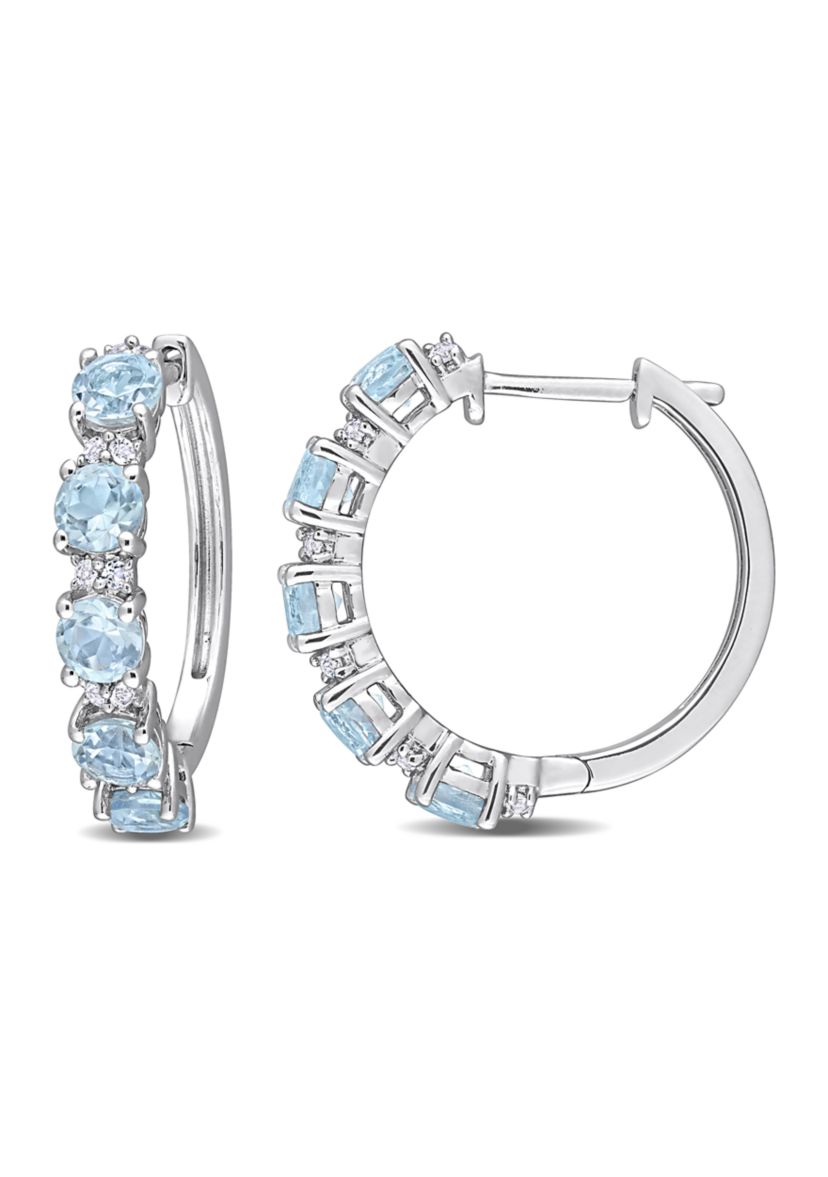 3.25 ct. t.w. Blue Topaz and White Topaz Hoop Earrings in Sterling Silver