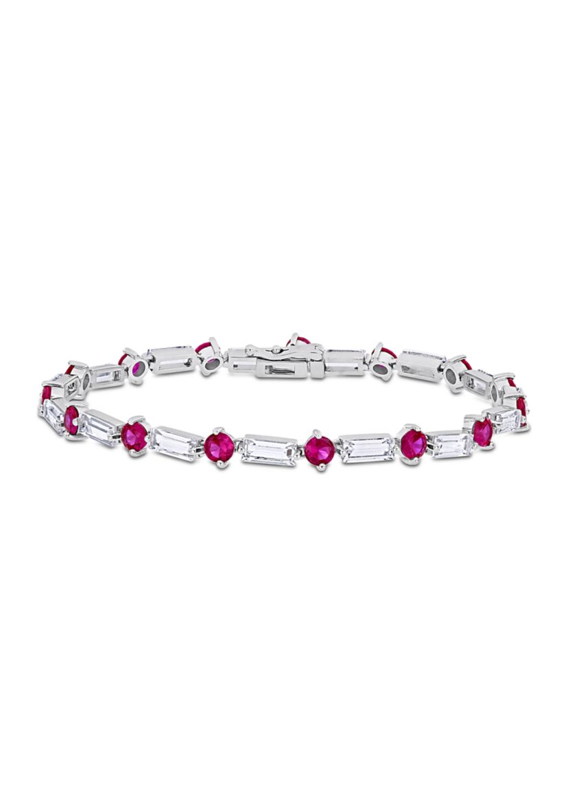 Lab Created Created Ruby and Created White Sapphire Tennis Bracelet in Sterling Silver