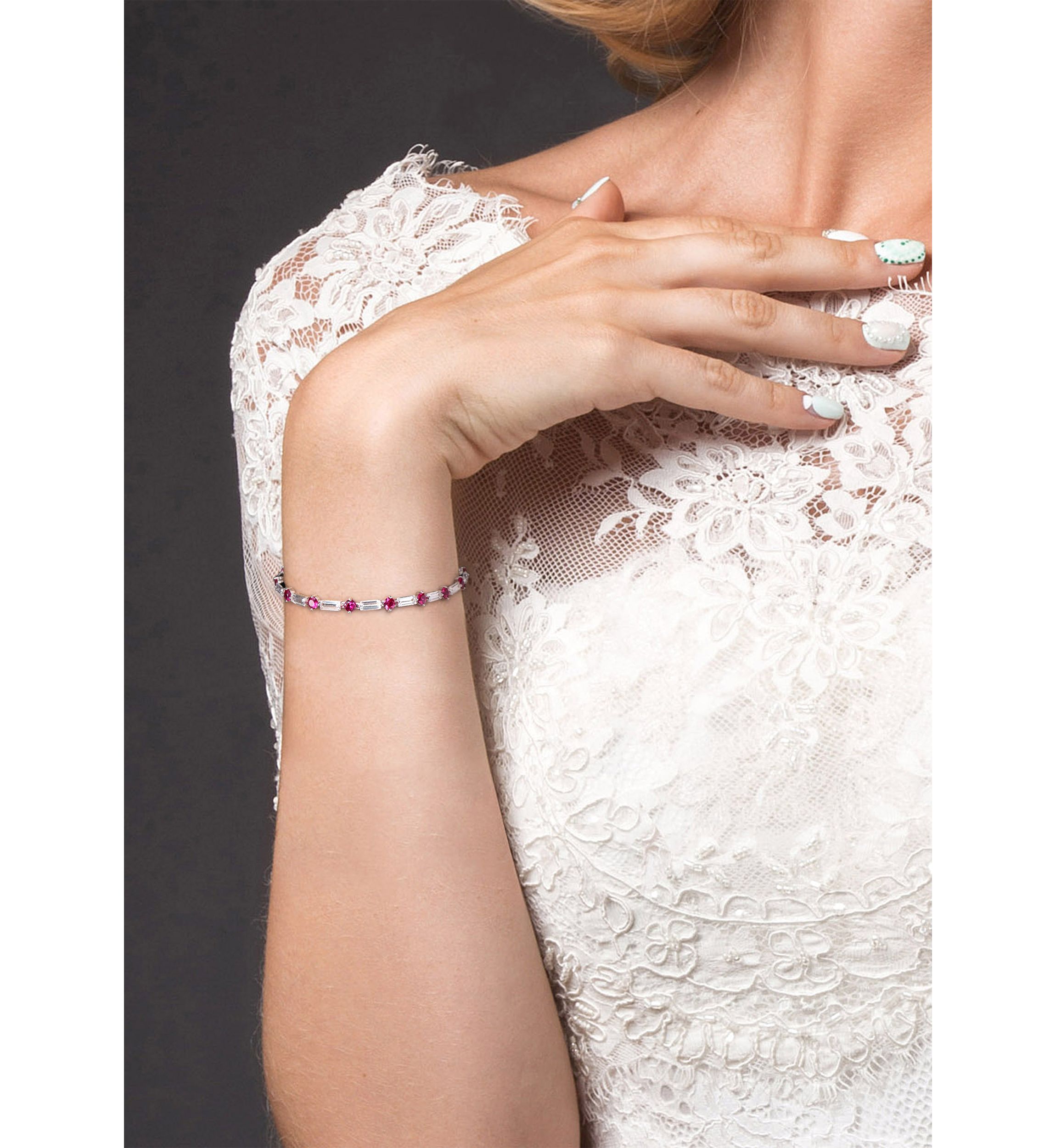Lab Created Created Ruby and Created White Sapphire Tennis Bracelet in Sterling Silver