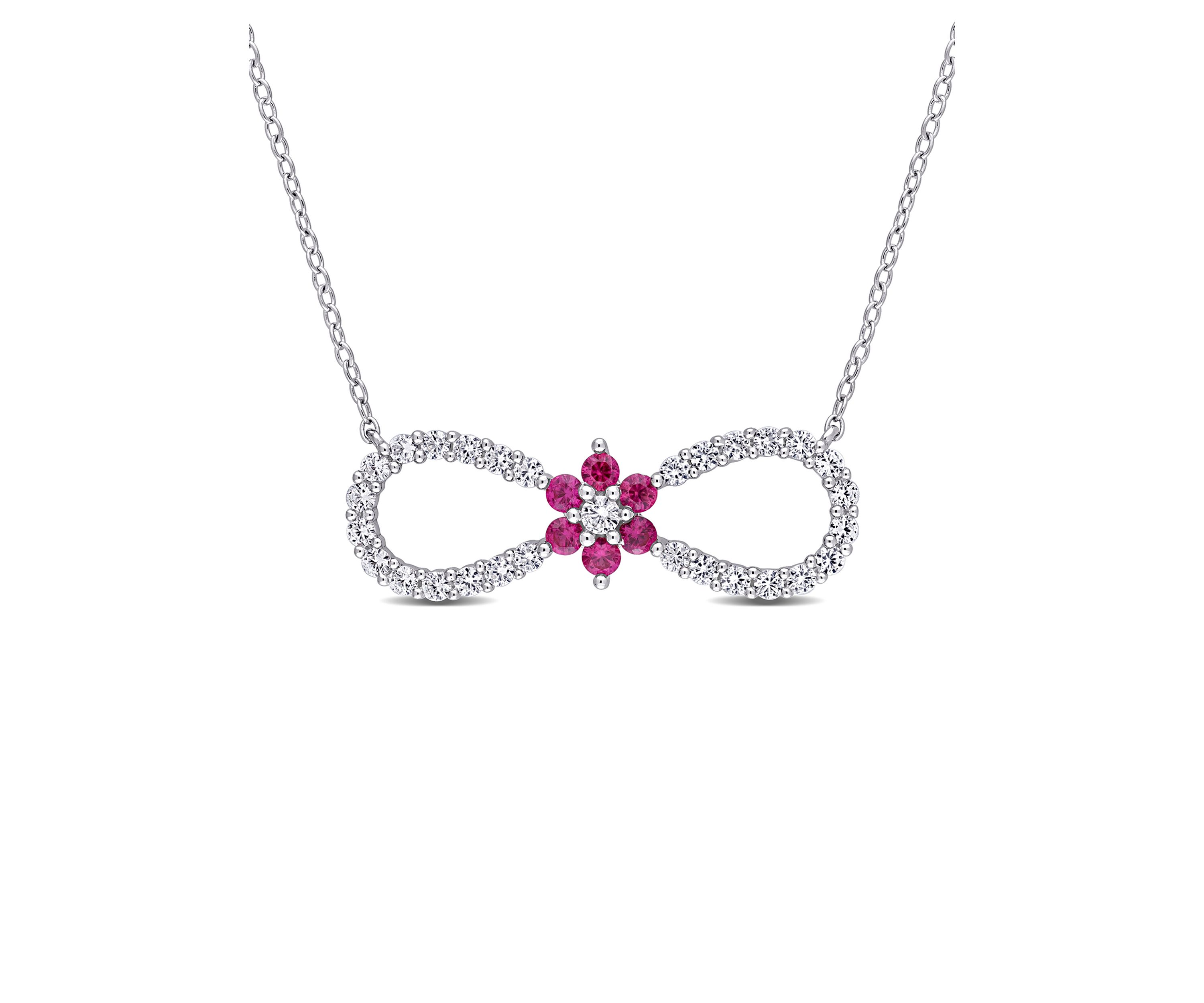 Lab Created Created Ruby and Created White Sapphire Infinity Floral Necklace in Sterling Silver