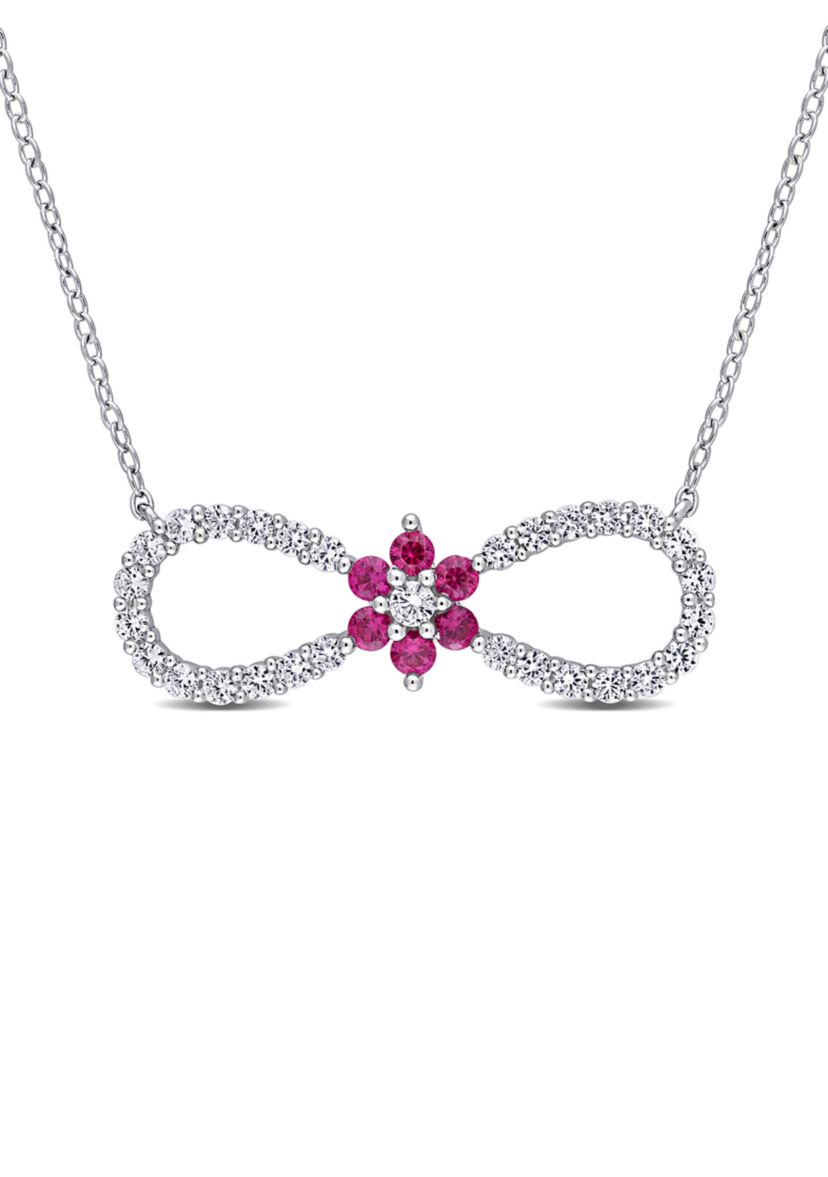 Lab Created Created Ruby and Created White Sapphire Infinity Floral Necklace in Sterling Silver