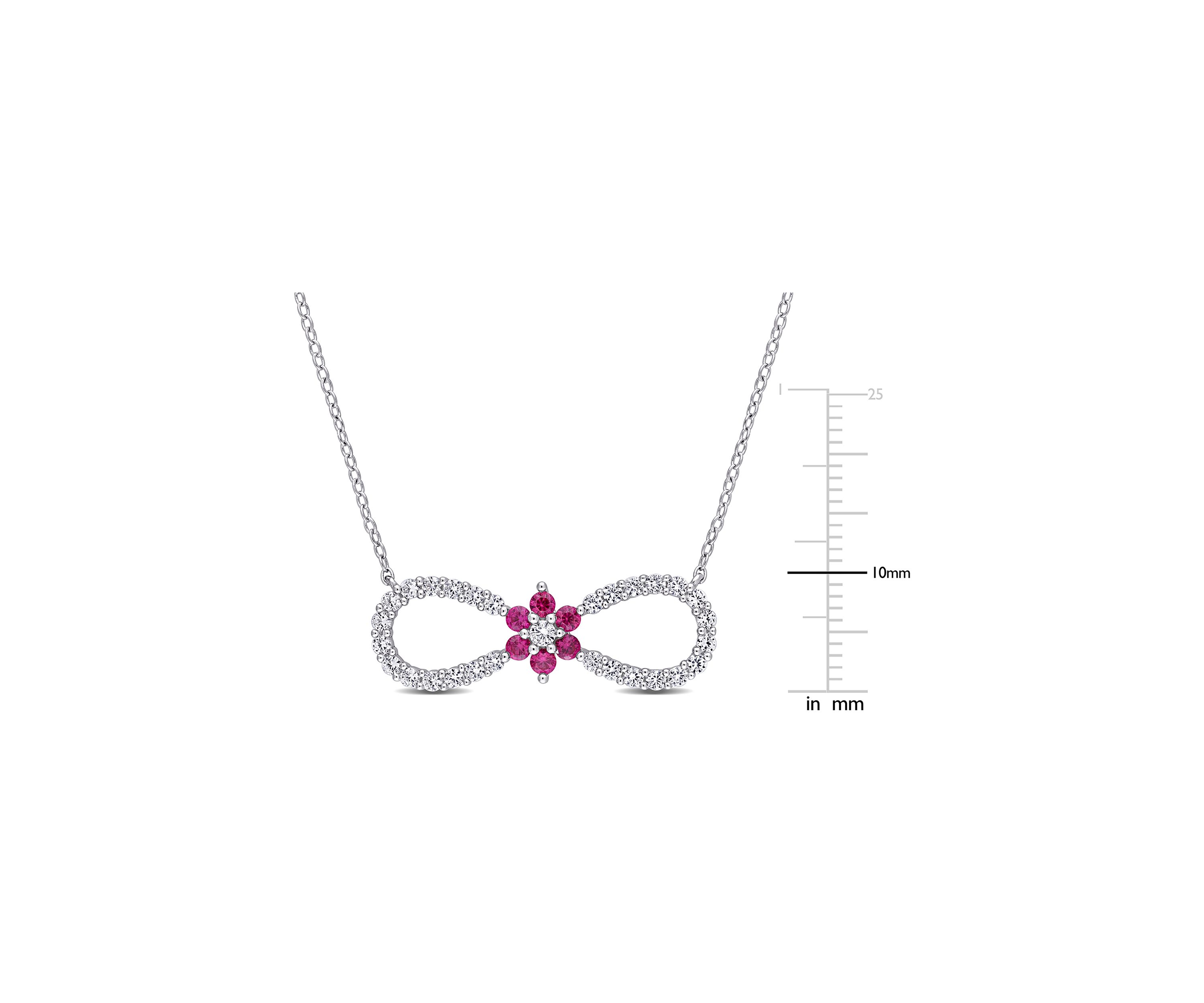 Lab Created Created Ruby and Created White Sapphire Infinity Floral Necklace in Sterling Silver