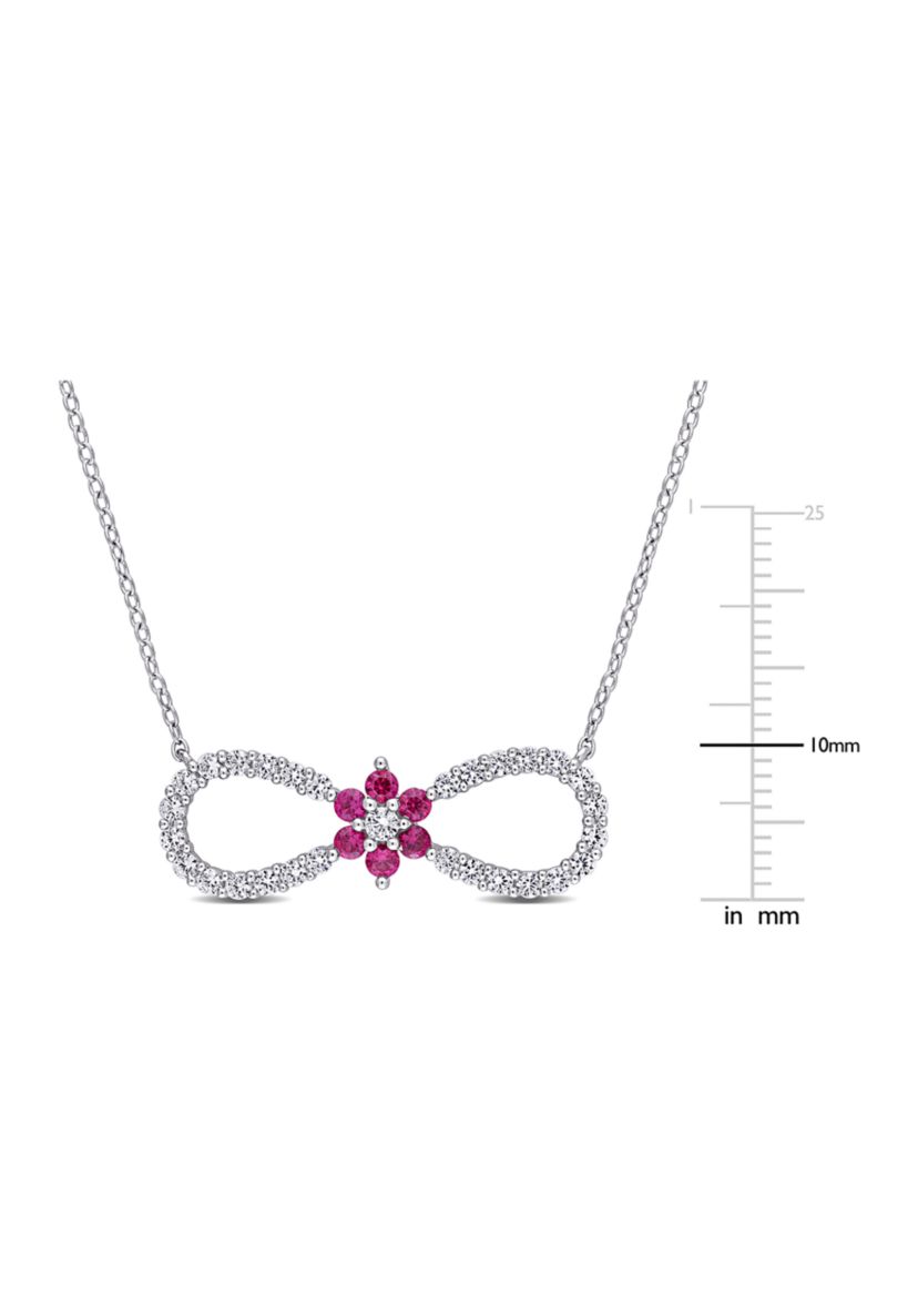 Lab Created Created Ruby and Created White Sapphire Infinity Floral Necklace in Sterling Silver