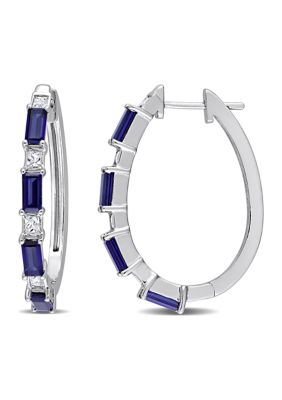 Belk & Co Lab Created 3.62 ct. t.w. Created Blue and White Sapphire Oval Hoop Earrings in Sterling Silver