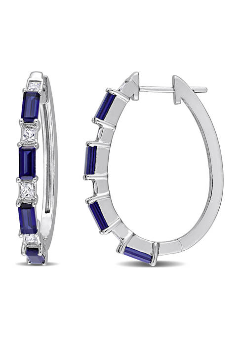 Lab Created 3.62 ct. t.w. Created Blue and White Sapphire Oval Hoop Earrings in Sterling Silver
