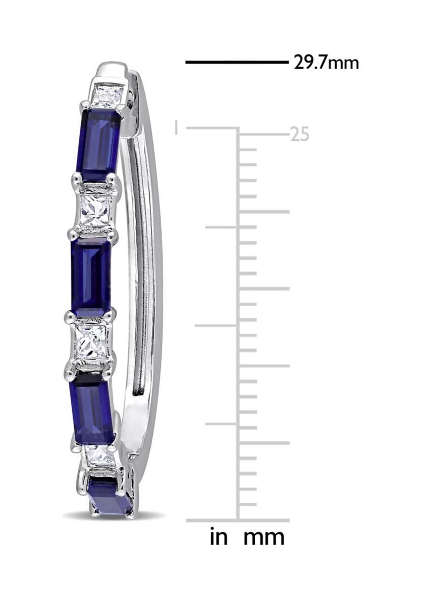 Lab Created 3.62 ct. t.w. Created Blue and White Sapphire Oval Hoop Earrings in Sterling Silver