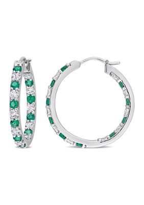 Belk  Co Lab Created Created Emerald and Created White Sapphire Hoop Earrings in Sterling Silver