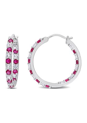 Belk  Co Lab Created Created Ruby and Created White Sapphire Hoop Earrings in Sterling Silver