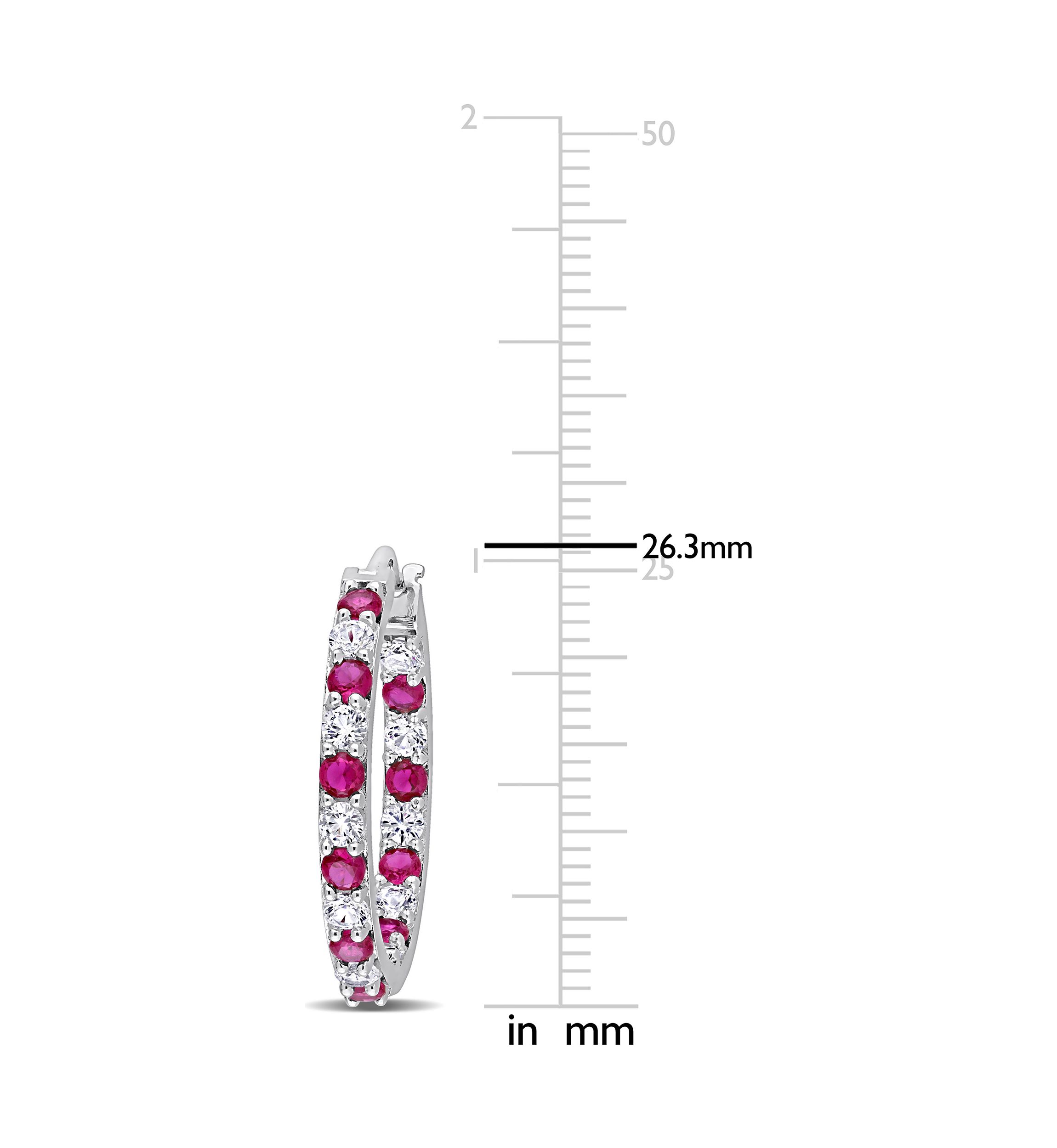 Lab Created Created Ruby and Created White Sapphire Hoop Earrings in Sterling Silver