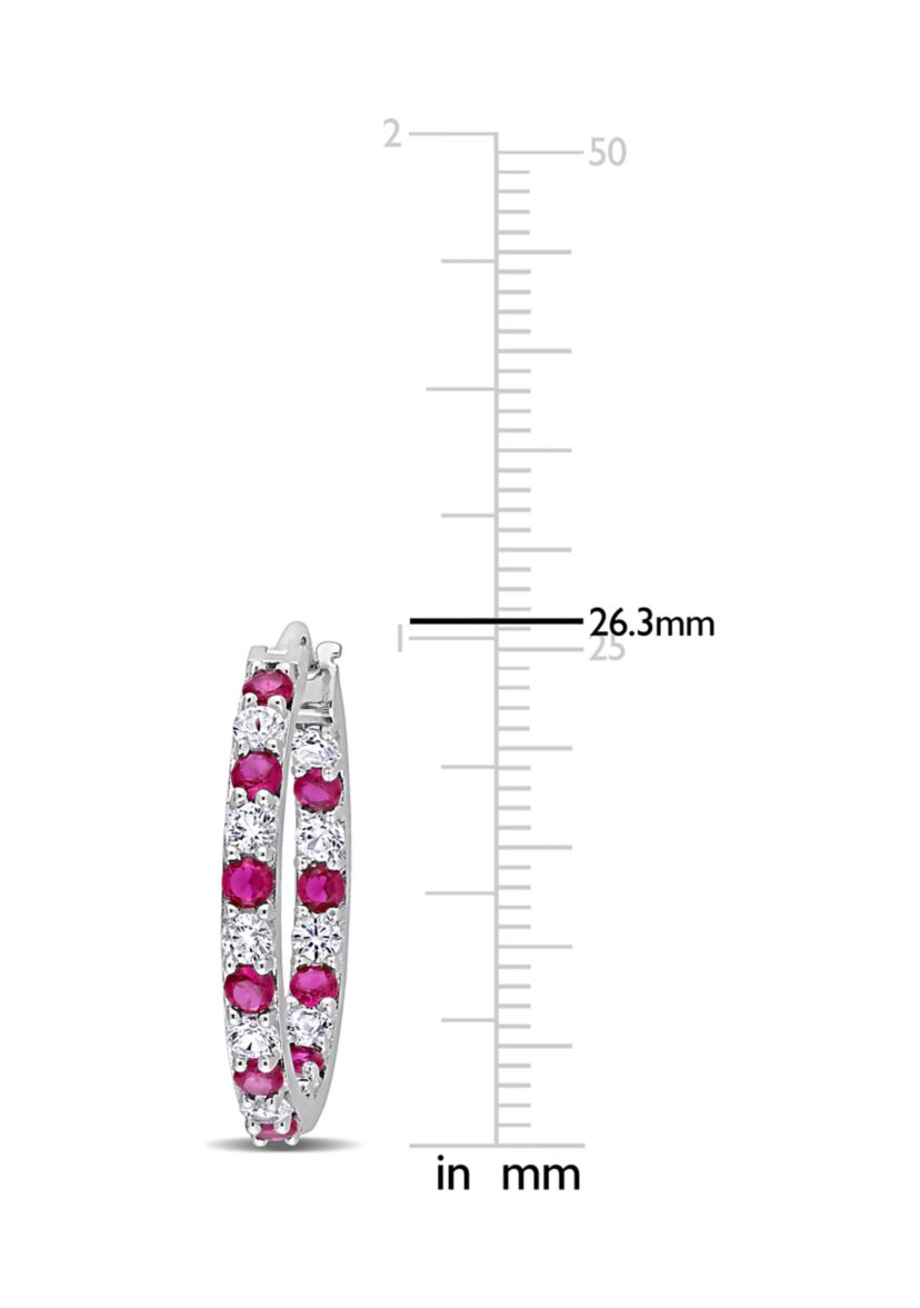 Lab Created Created Ruby and Created White Sapphire Hoop Earrings in Sterling Silver