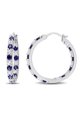 Belk & Co 3.62 ct. t.w. Created Blue and White Sapphire Hoop Earrings in Sterling Silver