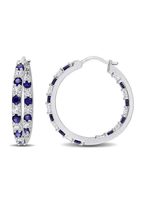 3.62 ct. t.w. Created Blue and White Sapphire Hoop Earrings in Sterling Silver