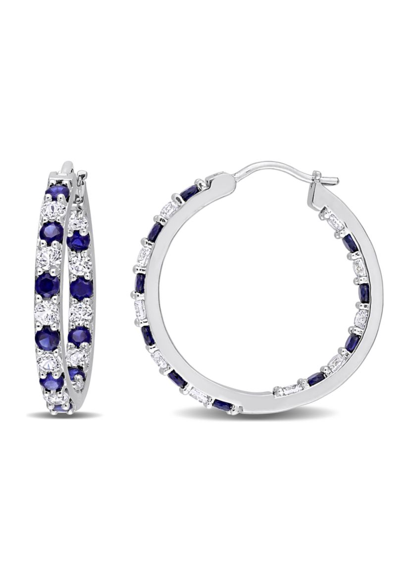 3.62 ct. t.w. Created Blue and White Sapphire Hoop Earrings in Sterling Silver