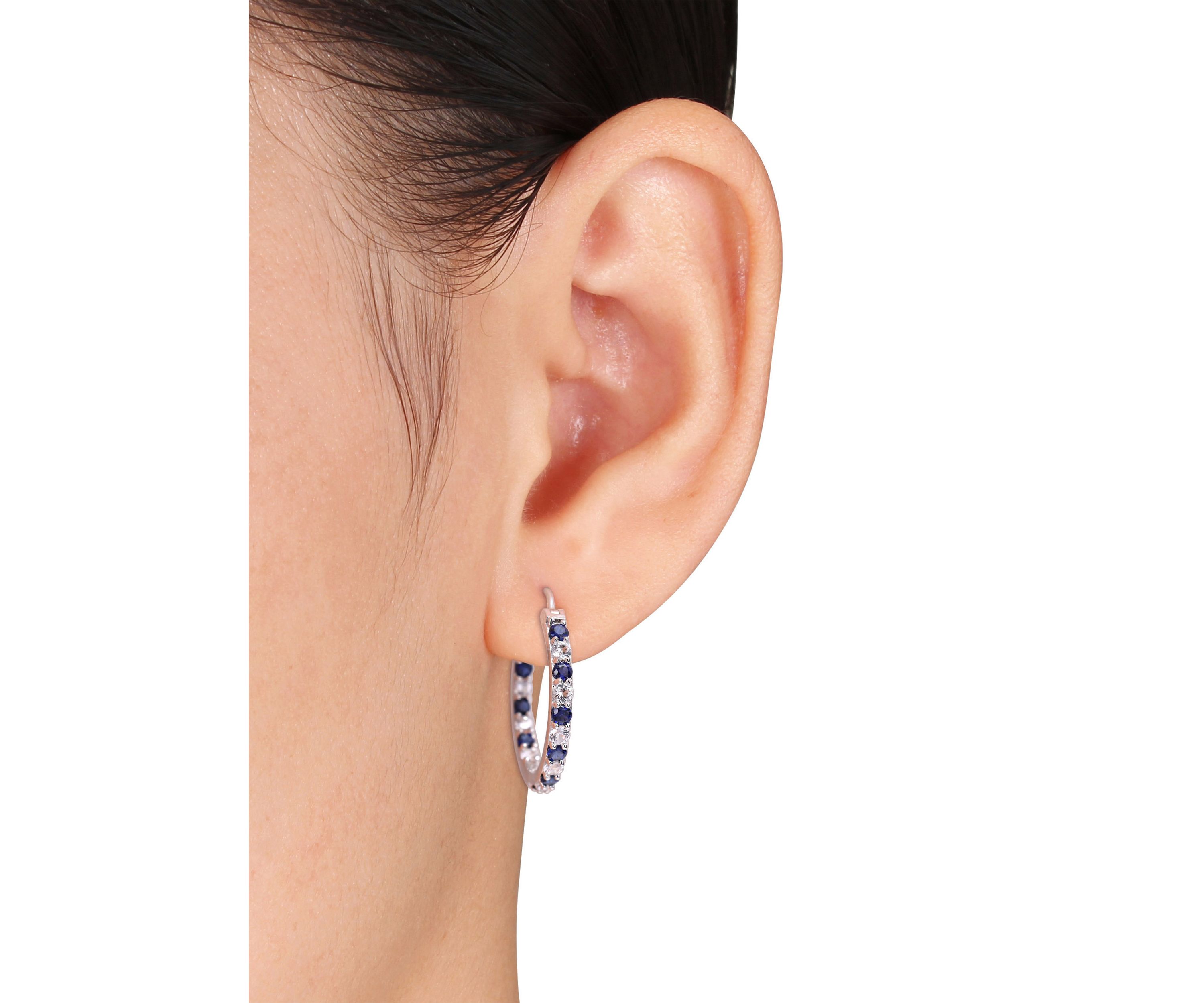 3.62 ct. t.w. Created Blue and White Sapphire Hoop Earrings in Sterling Silver