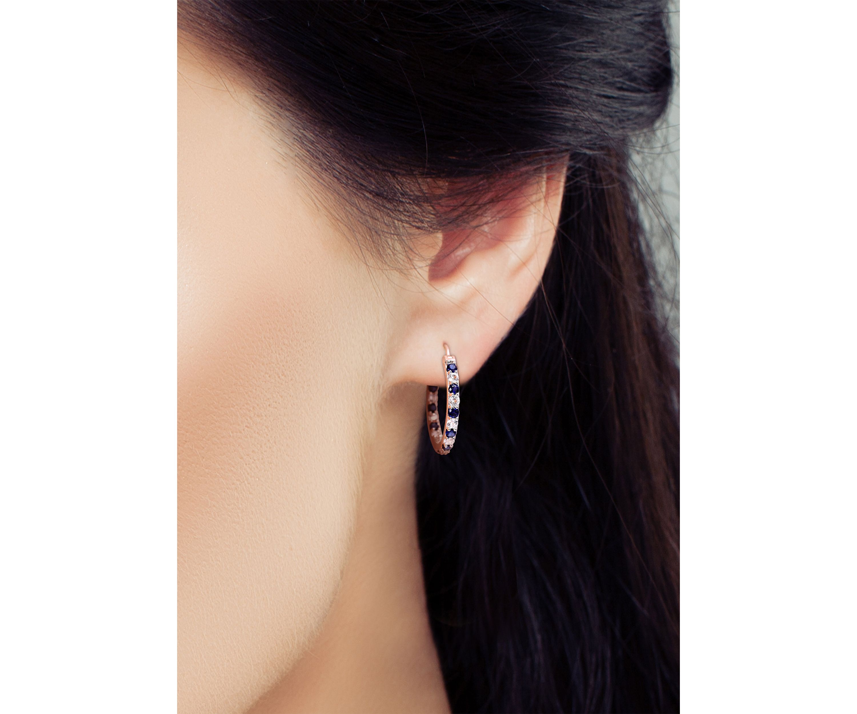 3.62 ct. t.w. Created Blue and White Sapphire Hoop Earrings in Sterling Silver
