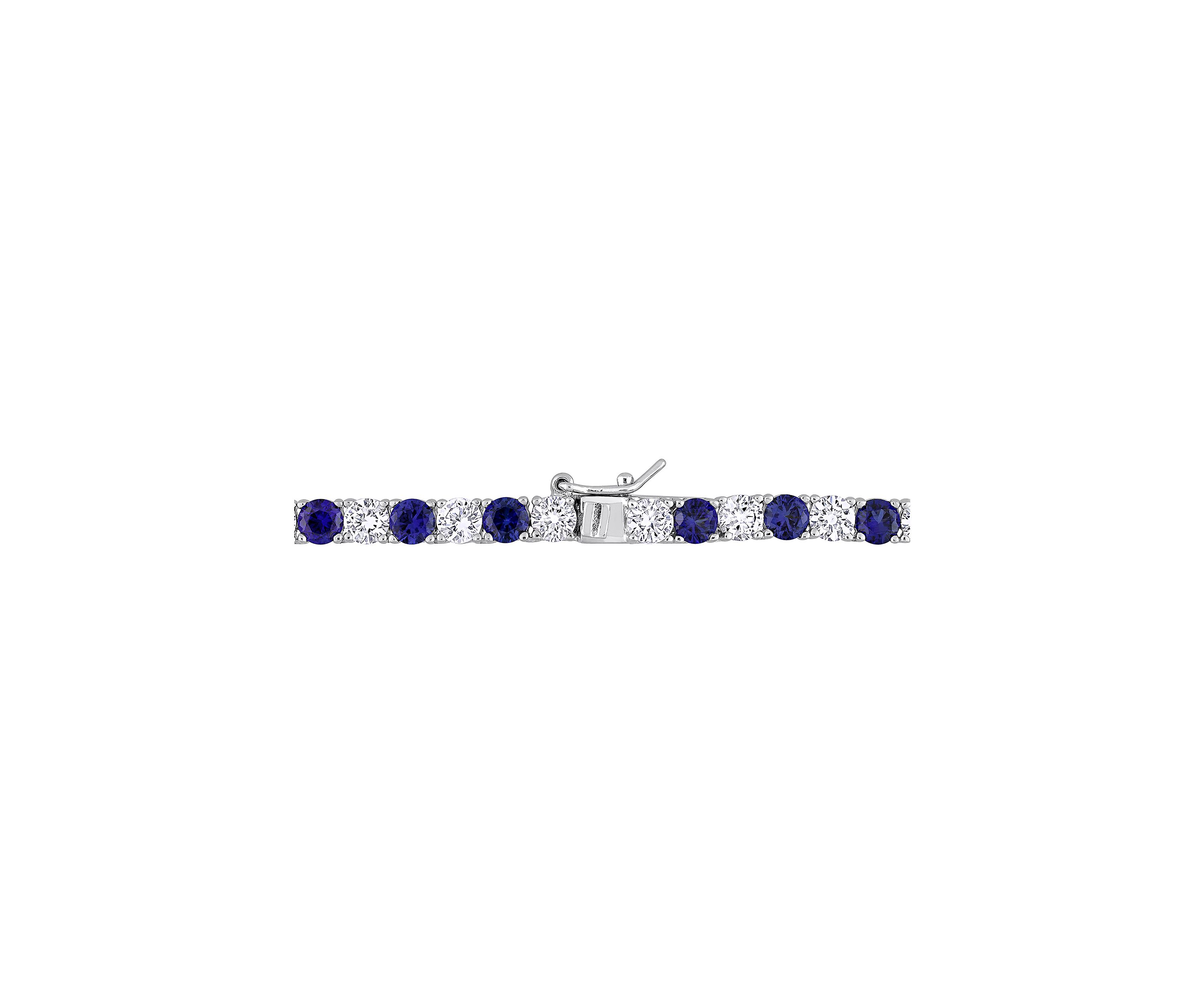 Created Blue and White Sapphire Tennis Necklace in Sterling Silver