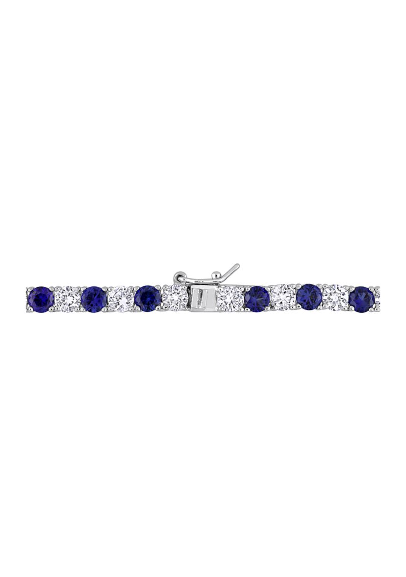 Created Blue and White Sapphire Tennis Necklace in Sterling Silver