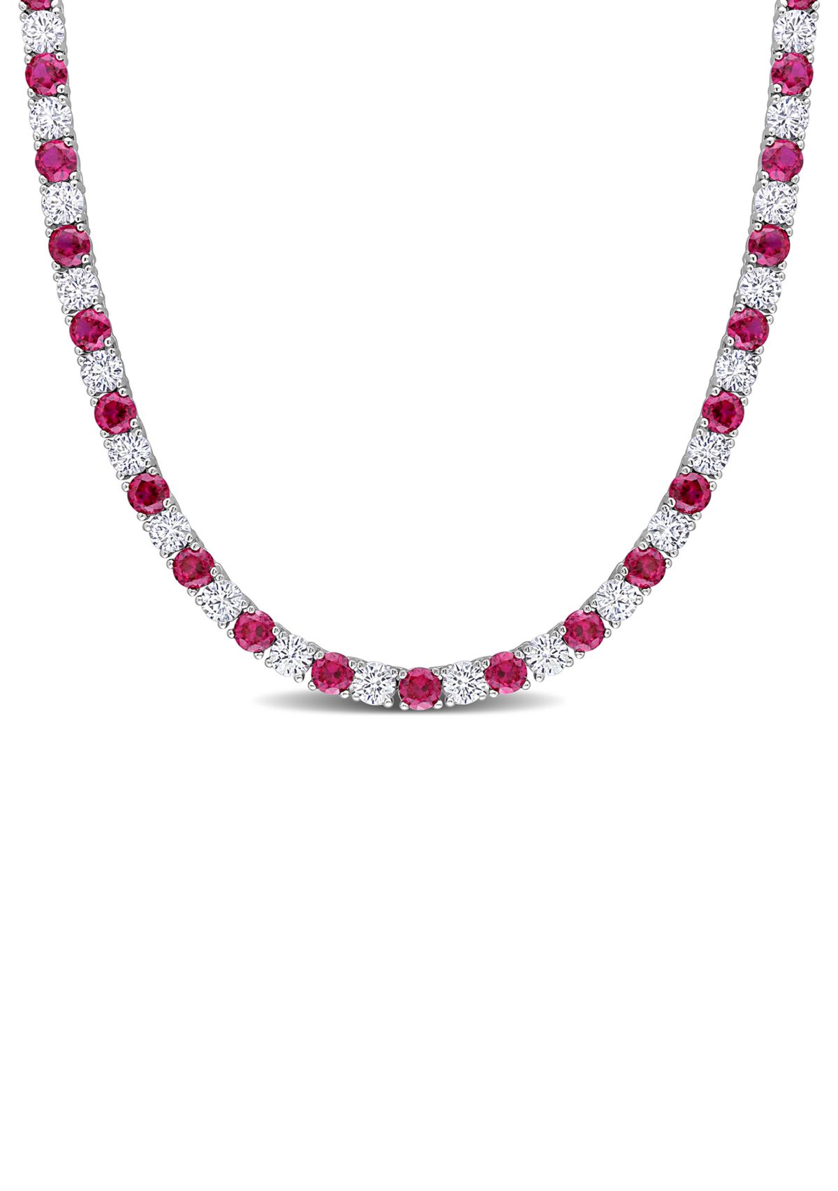 Lab Created Created Ruby & Created White Sapphire Tennis Necklace in Sterling Silver