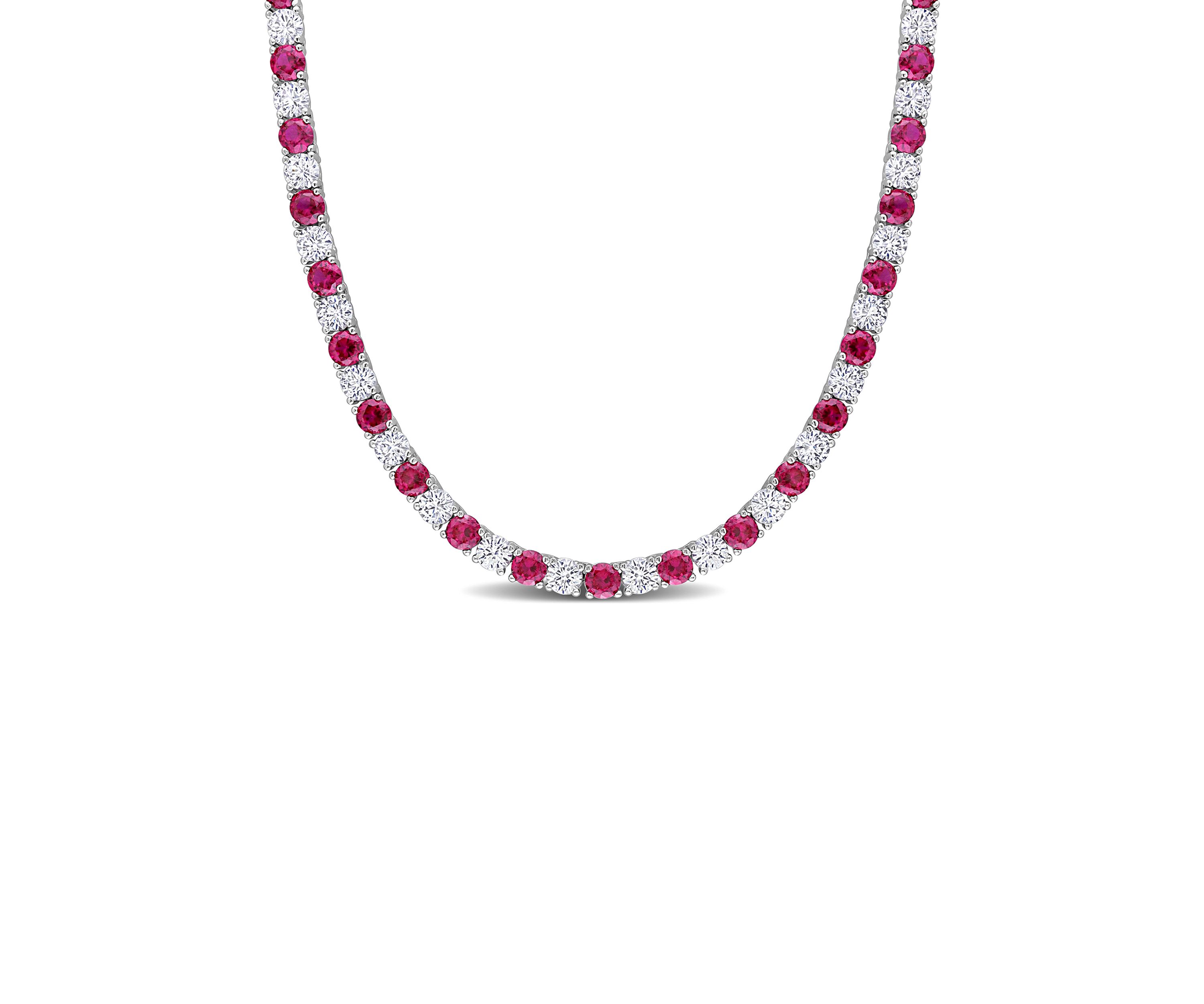 Lab Created Created Ruby & Created White Sapphire Tennis Necklace in Sterling Silver