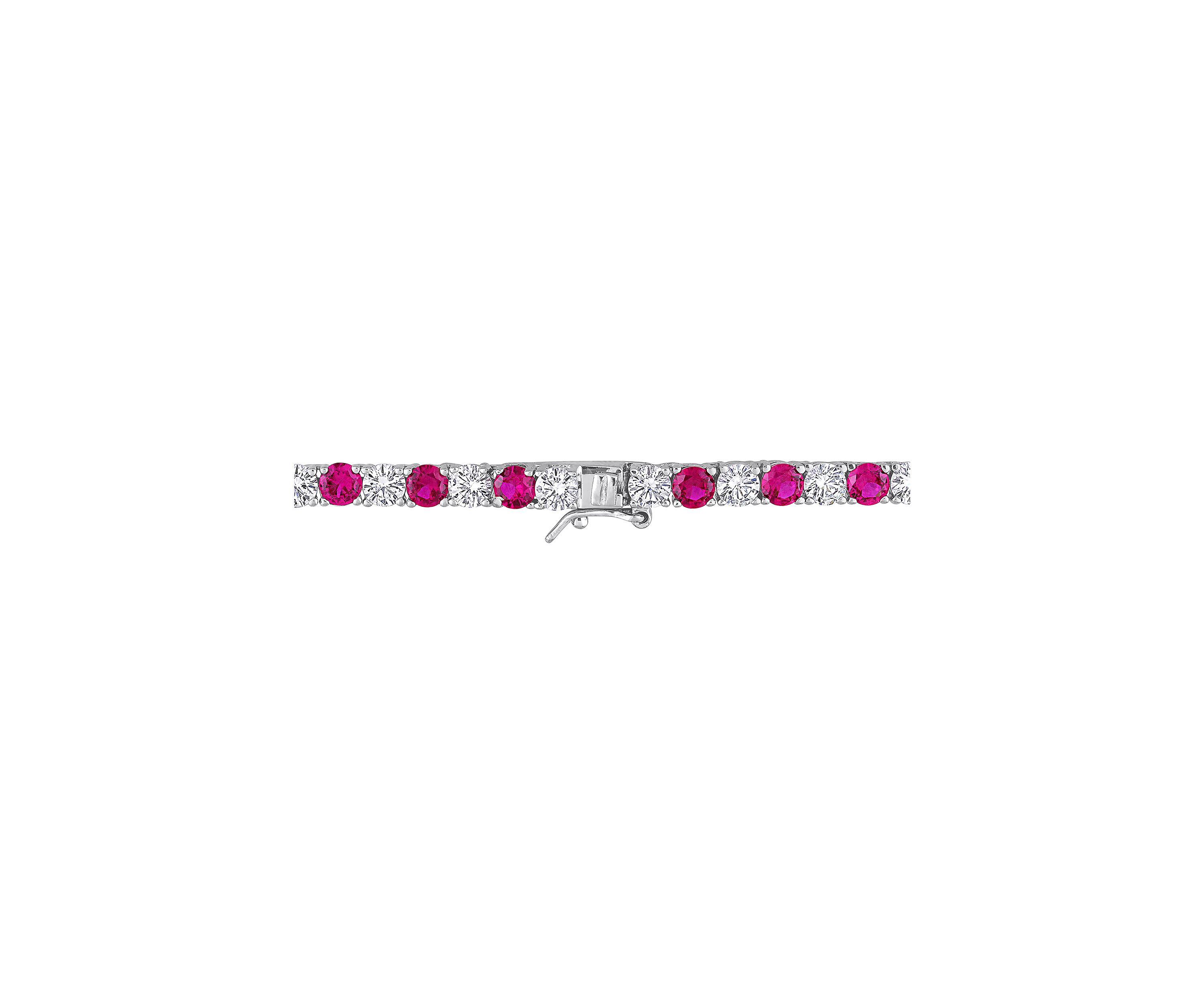 Lab Created Created Ruby & Created White Sapphire Tennis Necklace in Sterling Silver