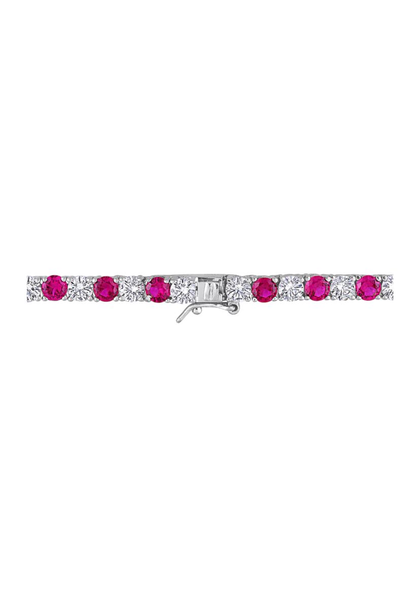 Lab Created Created Ruby & Created White Sapphire Tennis Necklace in Sterling Silver
