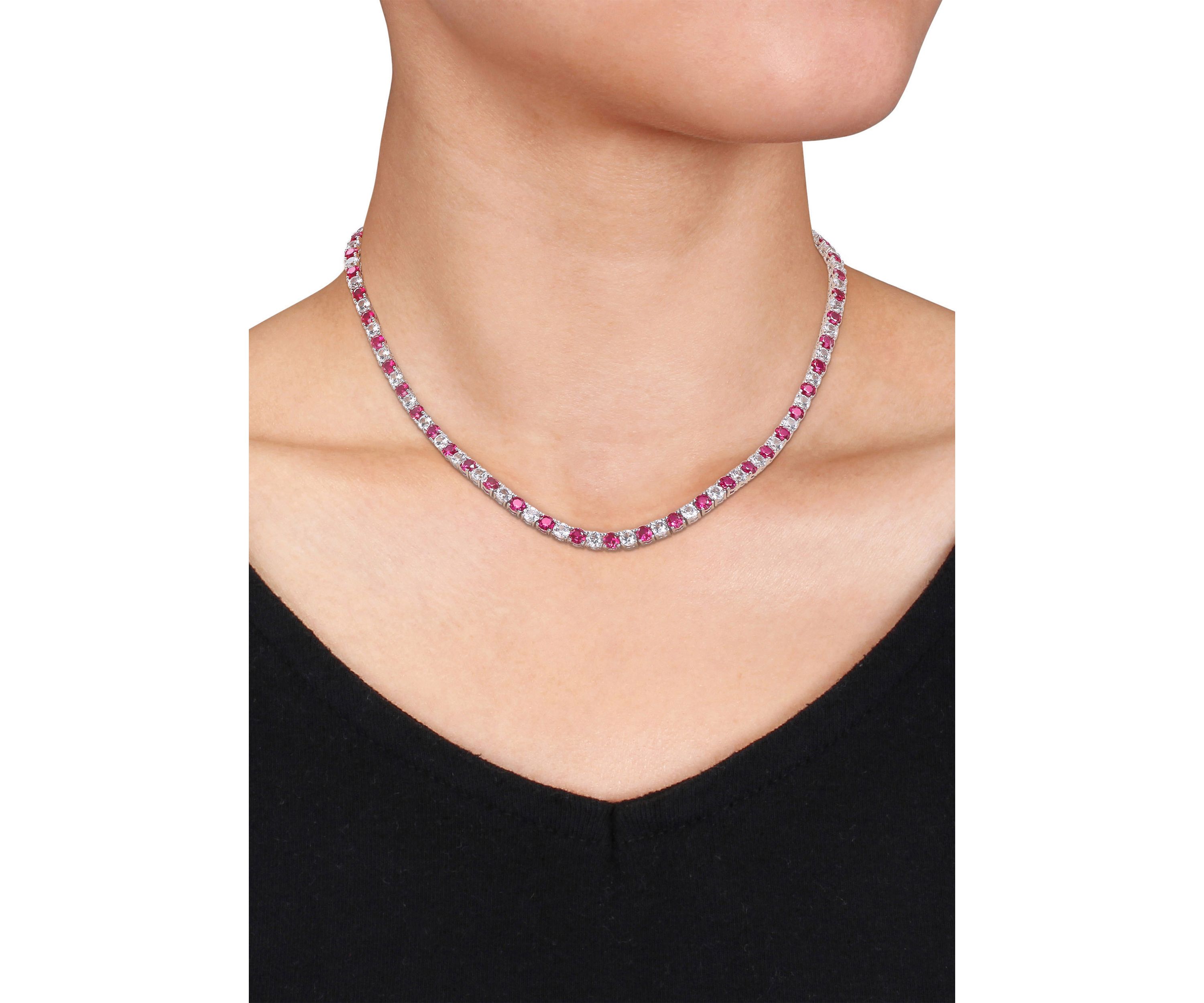 Lab Created Created Ruby & Created White Sapphire Tennis Necklace in Sterling Silver