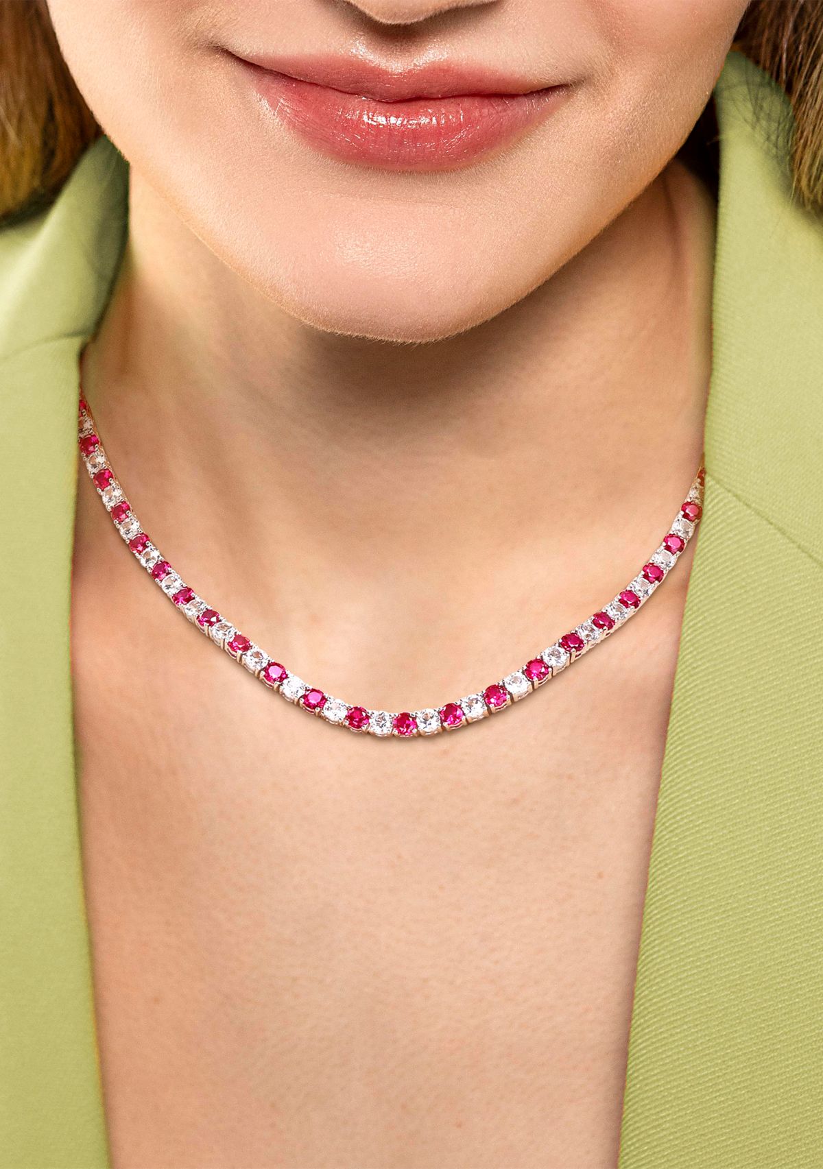 Lab Created Created Ruby & Created White Sapphire Tennis Necklace in Sterling Silver