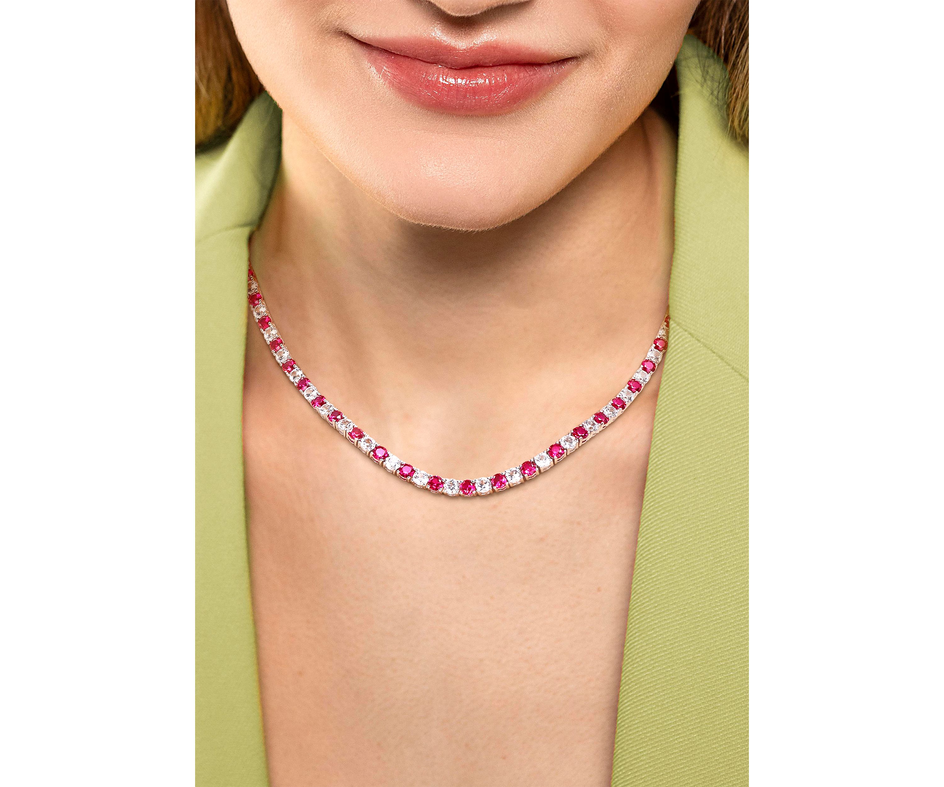 Lab Created Created Ruby & Created White Sapphire Tennis Necklace in Sterling Silver