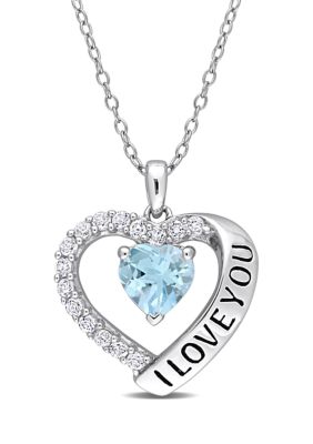 Belk & Co "I love You" Heart Pendant with Chain, Blue