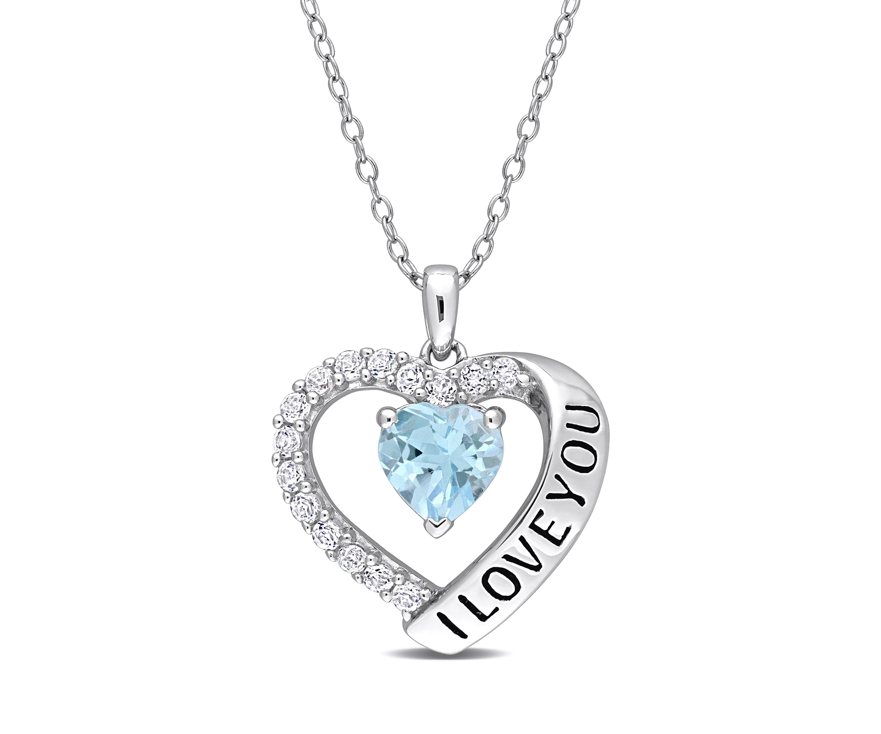 1.88 ct. t.w. Blue Topaz "I Love You" Heart Necklace in Sterling Silver