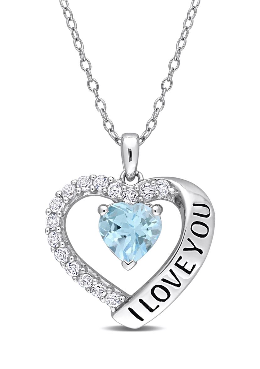 1.88 ct. t.w. Blue Topaz "I Love You" Heart Necklace in Sterling Silver