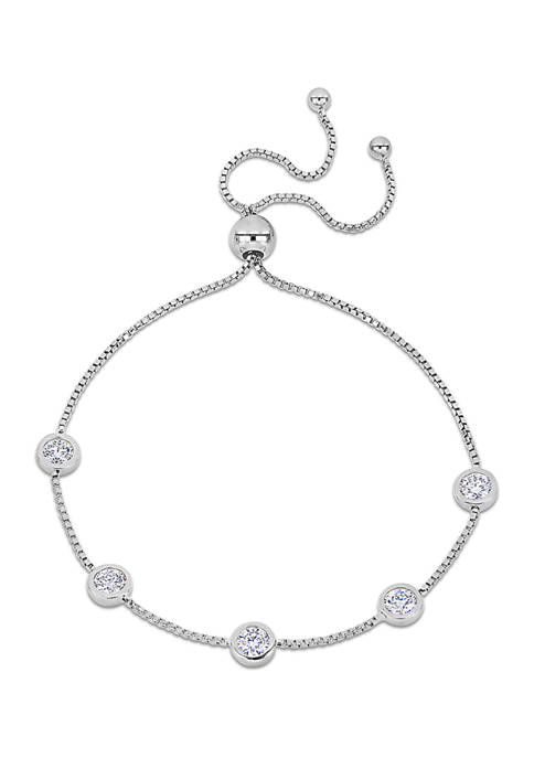 1.25 ct. t.w. Created Moissanite Station Bolo Bracelet in Sterling Silver