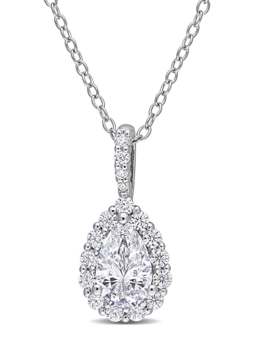 1.3 ct. t.w. Created Moissanite Teardrop Halo Necklace in Sterling Silver