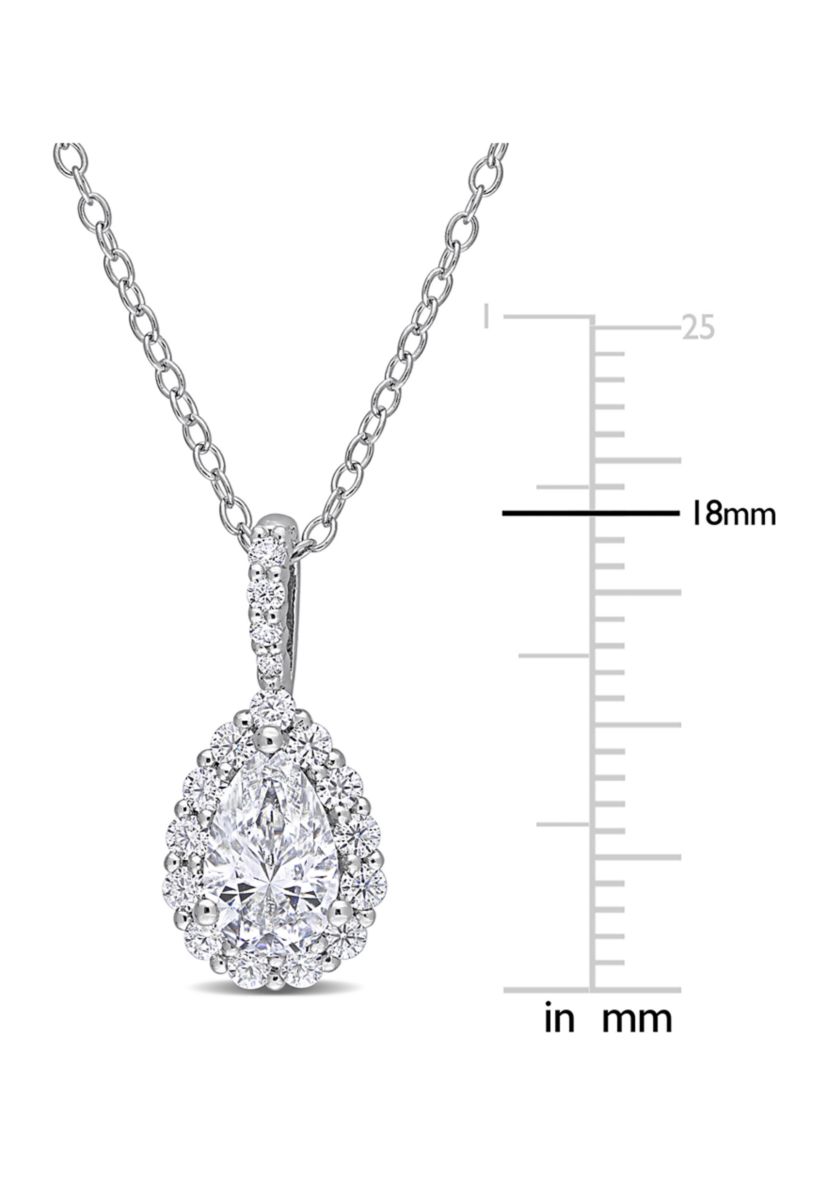 1.3 ct. t.w. Created Moissanite Teardrop Halo Necklace in Sterling Silver
