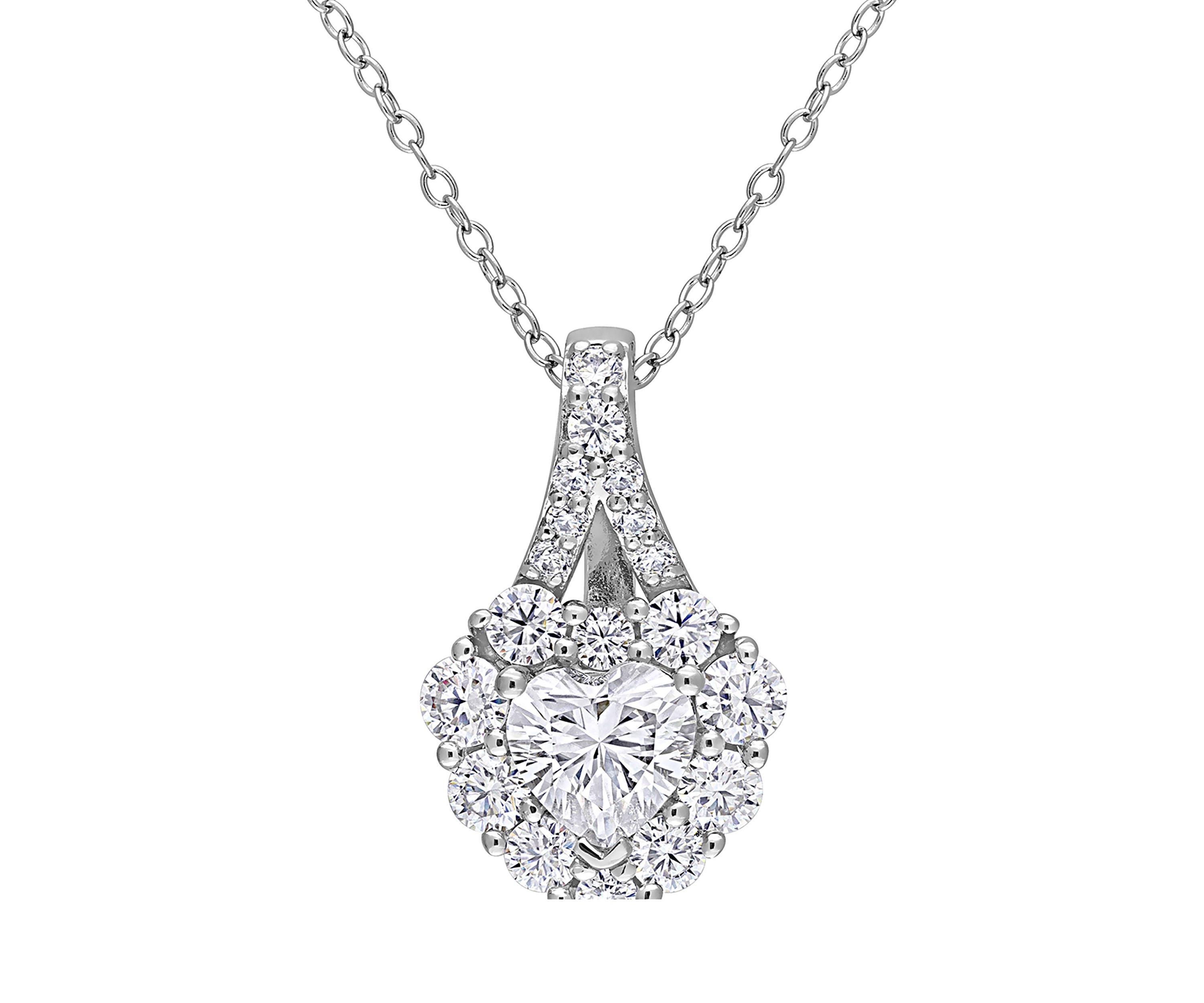 2 ct. t.w. Created Moissanite Halo Heart Necklace in Sterling Silver