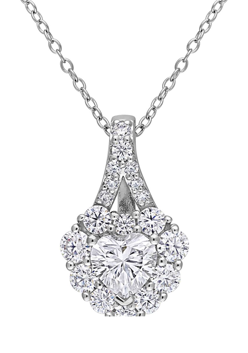 2 ct. t.w. Created Moissanite Halo Heart Necklace in Sterling Silver