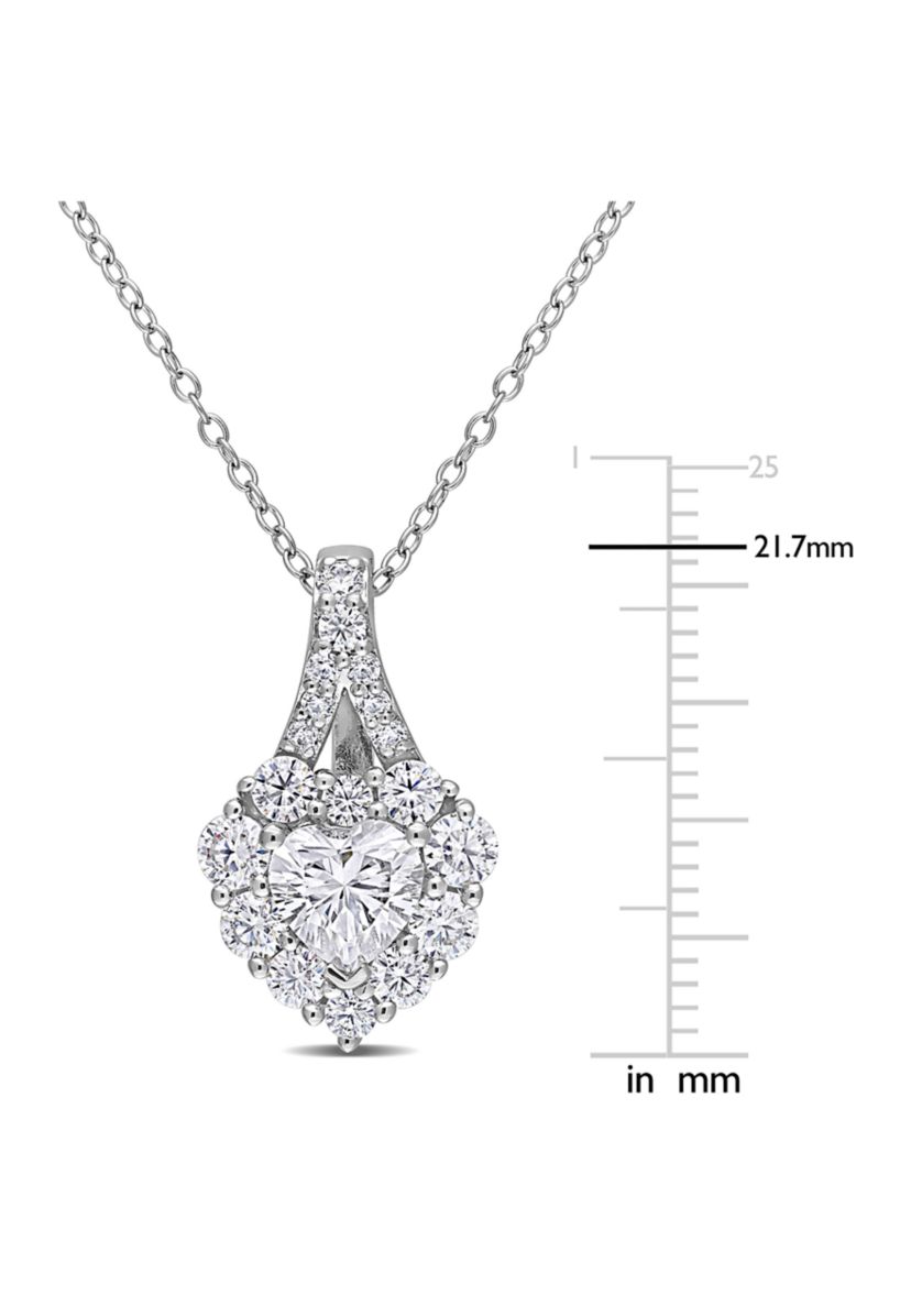 2 ct. t.w. Created Moissanite Halo Heart Necklace in Sterling Silver