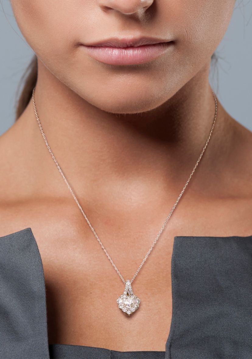 2 ct. t.w. Created Moissanite Halo Heart Necklace in Sterling Silver