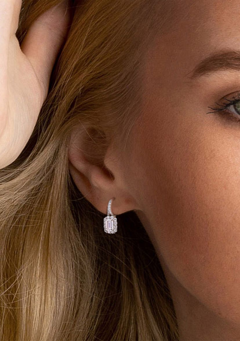 1.62 ct. t.w. Created Moissanite Halo Earrings in Sterling Silver