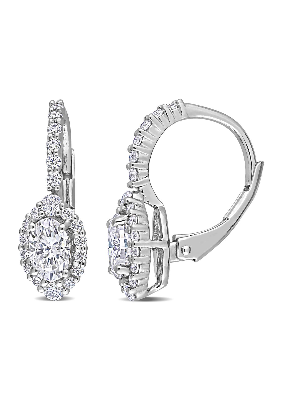 1.5 ct. t.w. Created Moissanite Oval Halo Earrings in Sterling Silver