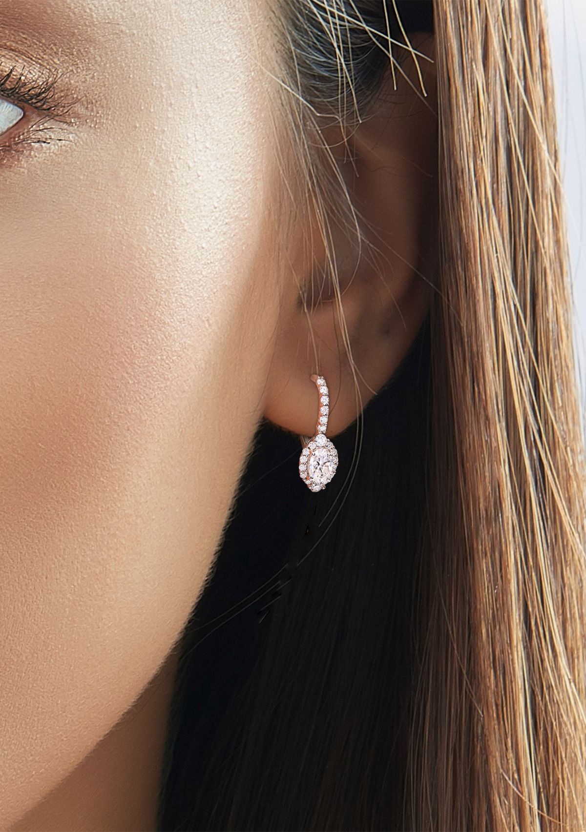 1.5 ct. t.w. Created Moissanite Oval Halo Earrings in Sterling Silver