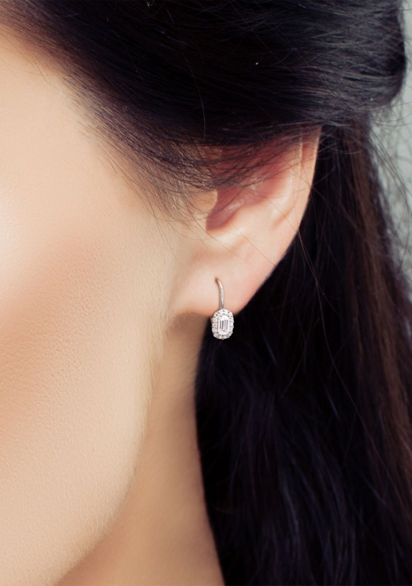 3/4 ct. t.w. Created Moissanite Halo Earrings in Sterling Silver