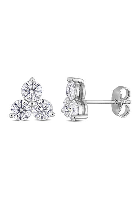 2.16 ct. t.w. Created Moissanite Three-Stone Stud Earrings in Sterling Silver