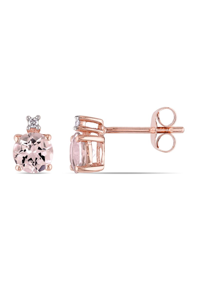 1 ct. t.w. Morganite Stud Earrings with Diamonds in 10k Rose Gold