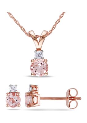 Belk & Co 1.2 ct. t.w. Morganite and 1/10 ct. t.w. Diamond Necklace and Stud Earrings Set in 10k Rose Gold