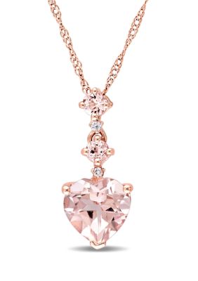 Belk & Co 1.25 Ct. T.w. Morganite And Diamond Accent Heart Tiered Necklace In 14K Rose Gold