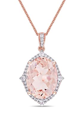 Belk & Co Morganite, White Sapphire And 1/4 Ct. T.w. Diamond Vintage Halo Necklace In 14K Rose Gold